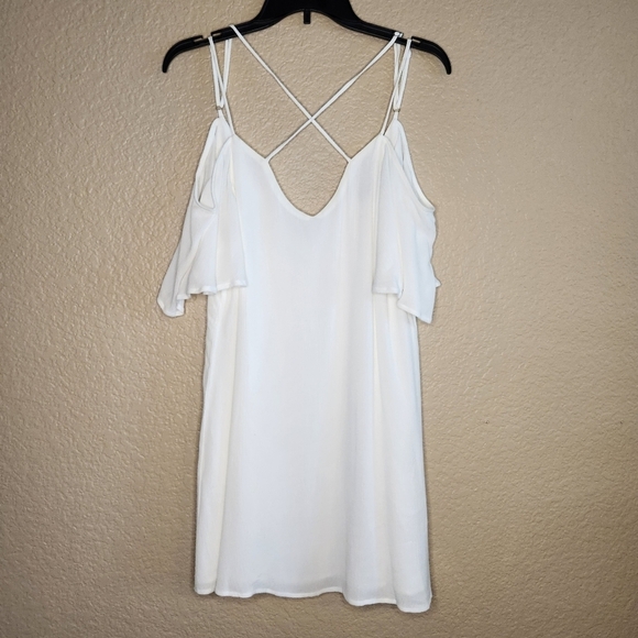 Lulus Womens White Dress Or Tunic Size M. Cold Shoulder. Cottage - Picture 2 of 7